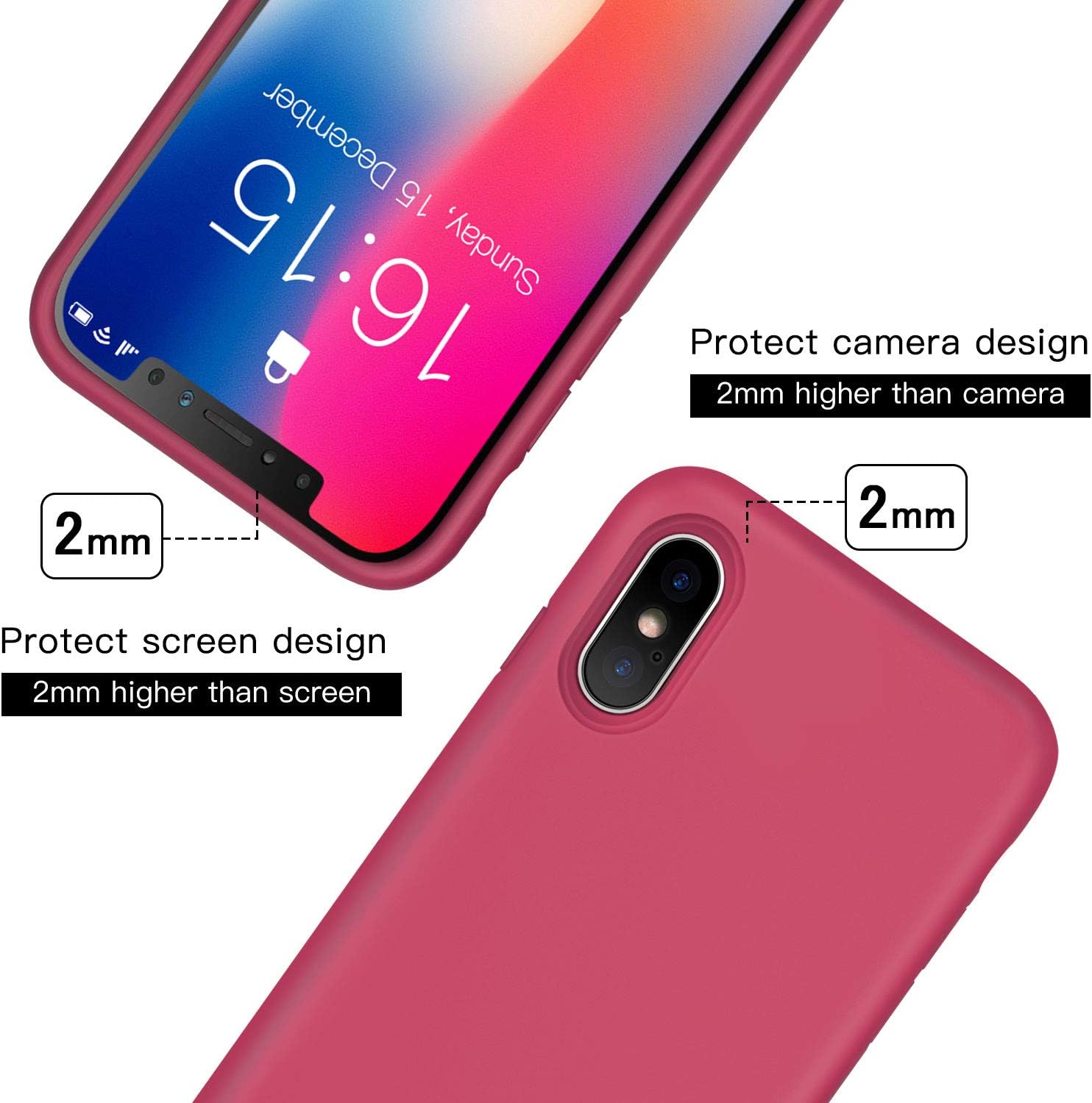 JASBON iPhone Xs Max Case, Silicone Ultra Slim Shockproof Phone Case with [Soft Anti-Scratch Microfiber Lining], 6.5 inch, Rose Red