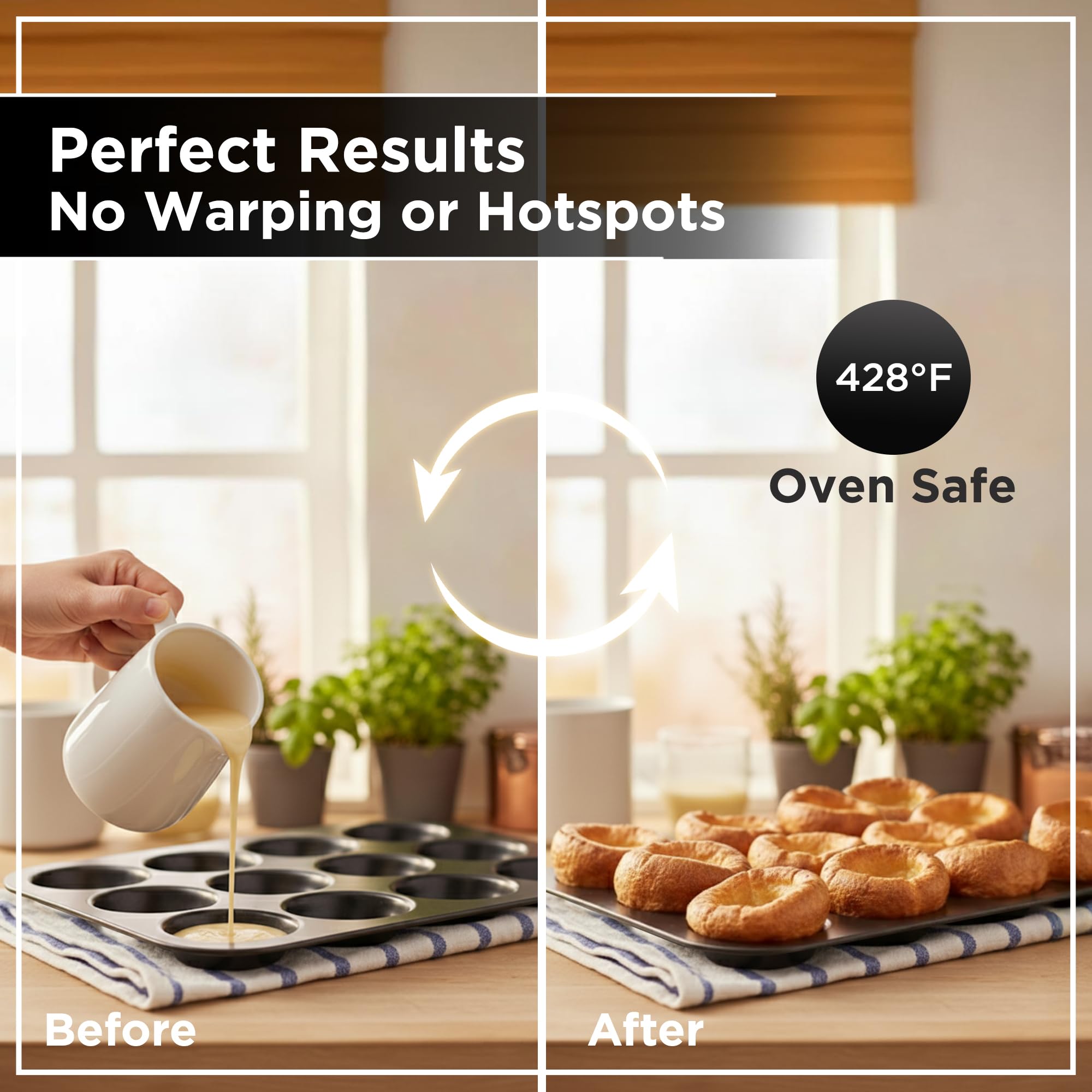 Wrenbury Juego de 2 bandejas para pudín Yorkshire de 12 tazas, antiadherente, acero al carbono, ideal para pudines de Yorkshire más pequeños y sapos en el agujero
