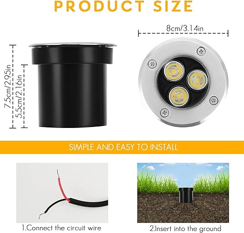 Miniatura 2 de Luz LED de bajo voltaje en el suelo, luces de pozo, iluminación de paisaje, 3 W, 12 V, 24 V, luz de paisaje al aire libre, impermeable, IP67,