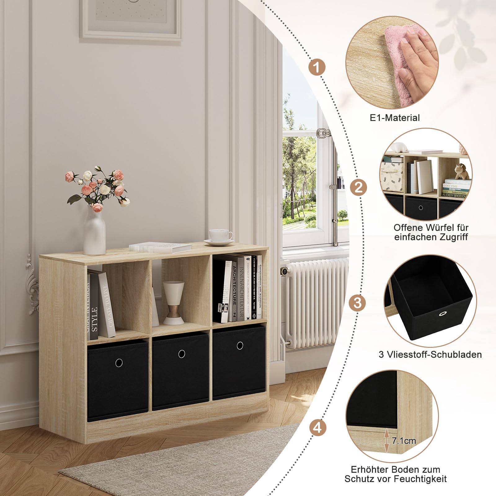 Libreria A 9 Cubi Con 5 Ante - 90x29x90 Cm, Bianco - Per Soggiorno, Camera, Ufficio - Foto 9
