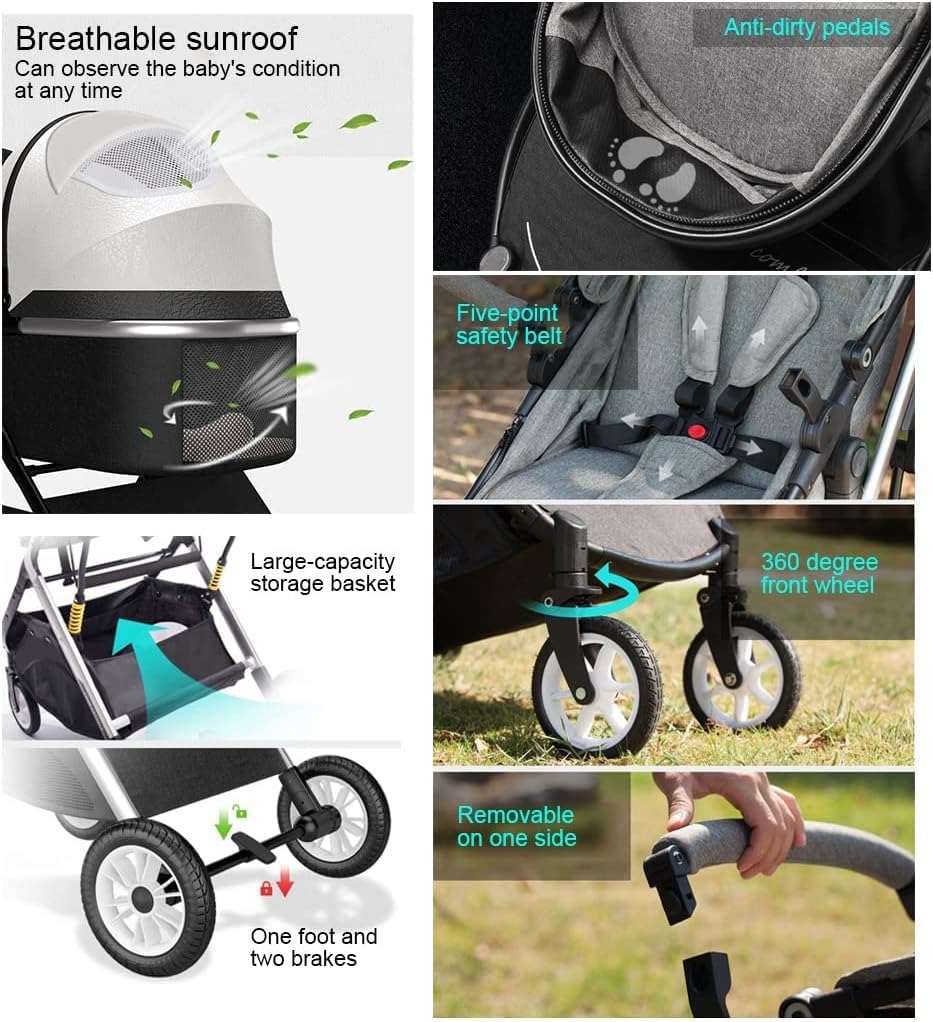 Rieort Poussette Double Portable en Alliage d'aluminium, Poussette Pliable à Une Main pour bébé, Poussette Tandem à Ressort Absorbant Les Chocs