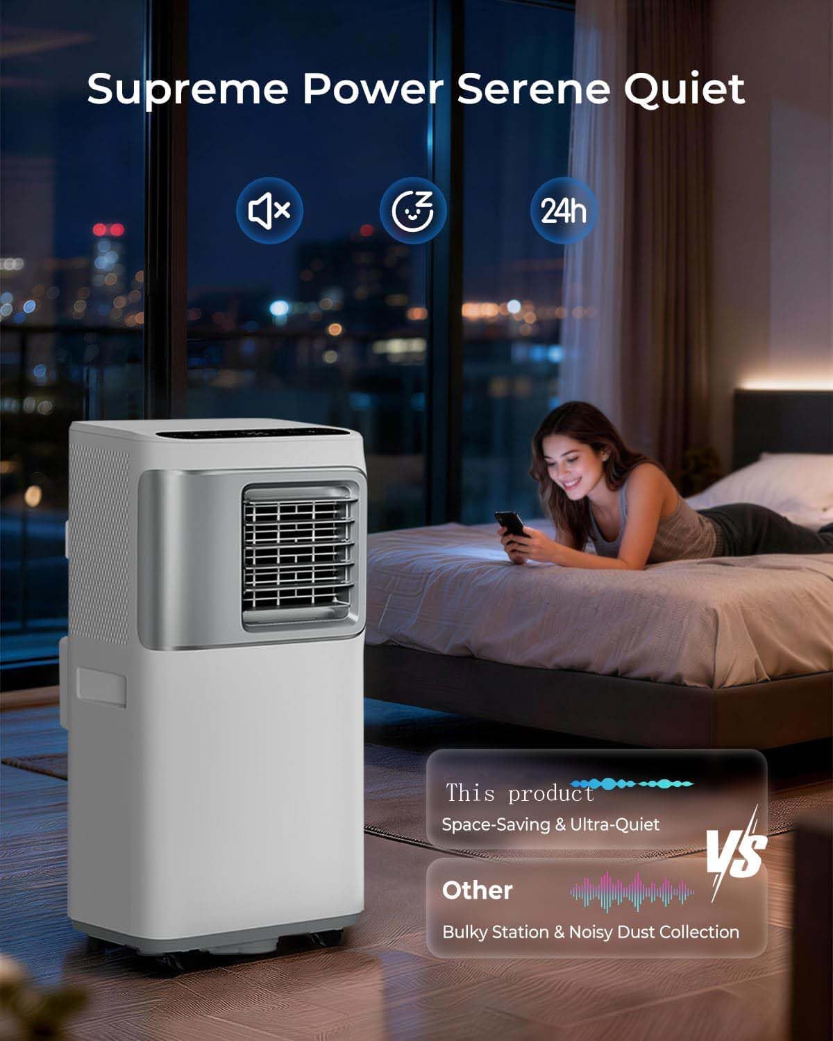 Inteligentny Przenośny Klimatyzator 16000 BTU do 50 m2, WiFi i Pilot, Cichy Osuszacz Wentylator, Tryb Nocny, Samoparowanie, Mobilny Sprzęt AGD do Domu i Biura