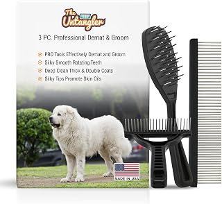 3 PC Professional Demat and Groom Set with Silky Smooth Rotating Stainless-Steel Teeth Designed for Deep Cleaning Large Breeds with Long, Thick and Double Coats