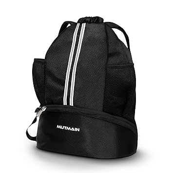 MUTMAIN Basketball Drawstring Bag for Men and Women Sport, Large Capacity Gym Backpack with Shoe Compartment, Waterproof Sports Drawstring Backpack for Swimming, Football Basketball Bags (Black) - image, photos