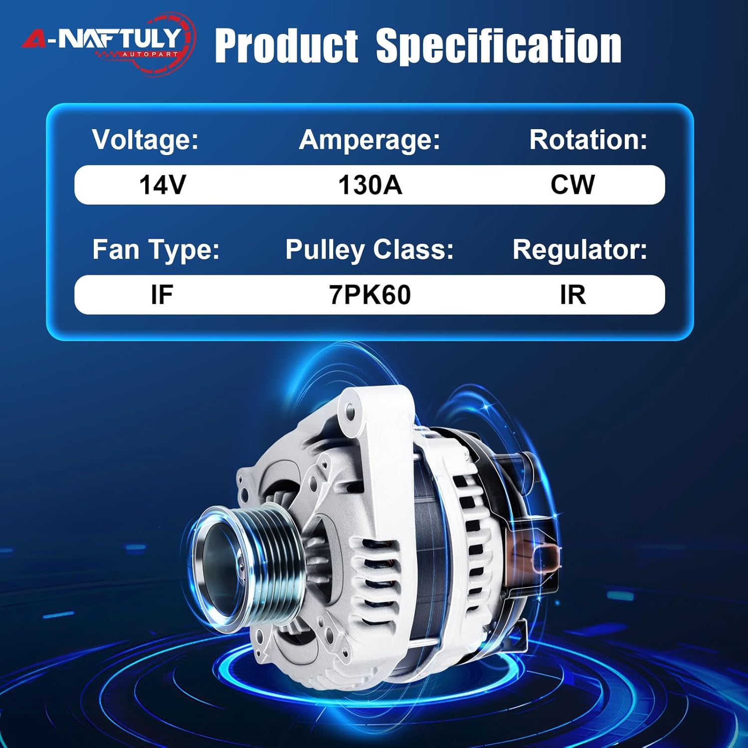 New Alternator Fits for 2008 2009 2010 2011 2012 Honda Accord 2.4L L4, 2009 2010 2011 2012 2013 2014 Acura TSX, Replace 11390N, 1042105890, 12870, 130Amp, IF, 7-Groove, CW, 2.4L