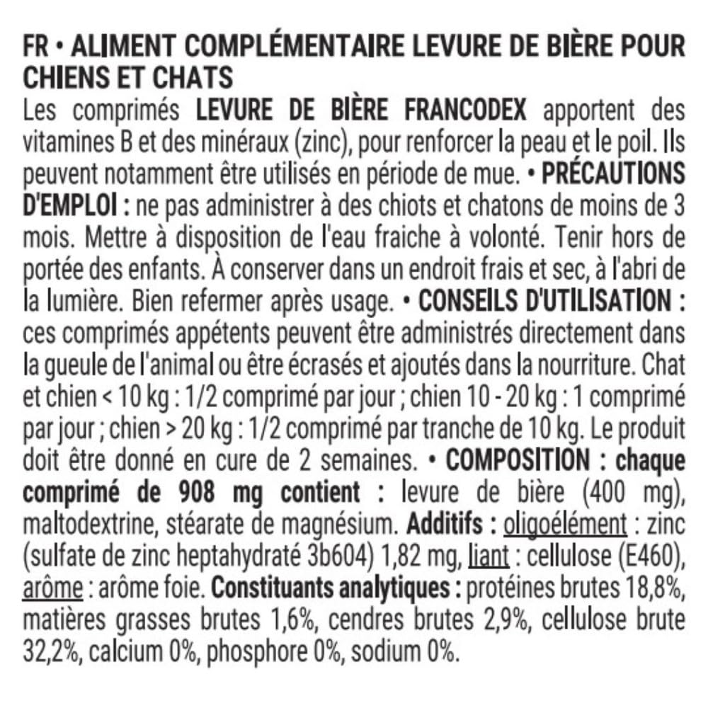 Francodex - Lievito di Birra Cane & Gatto - 60 Compresse 170385 Multicolore