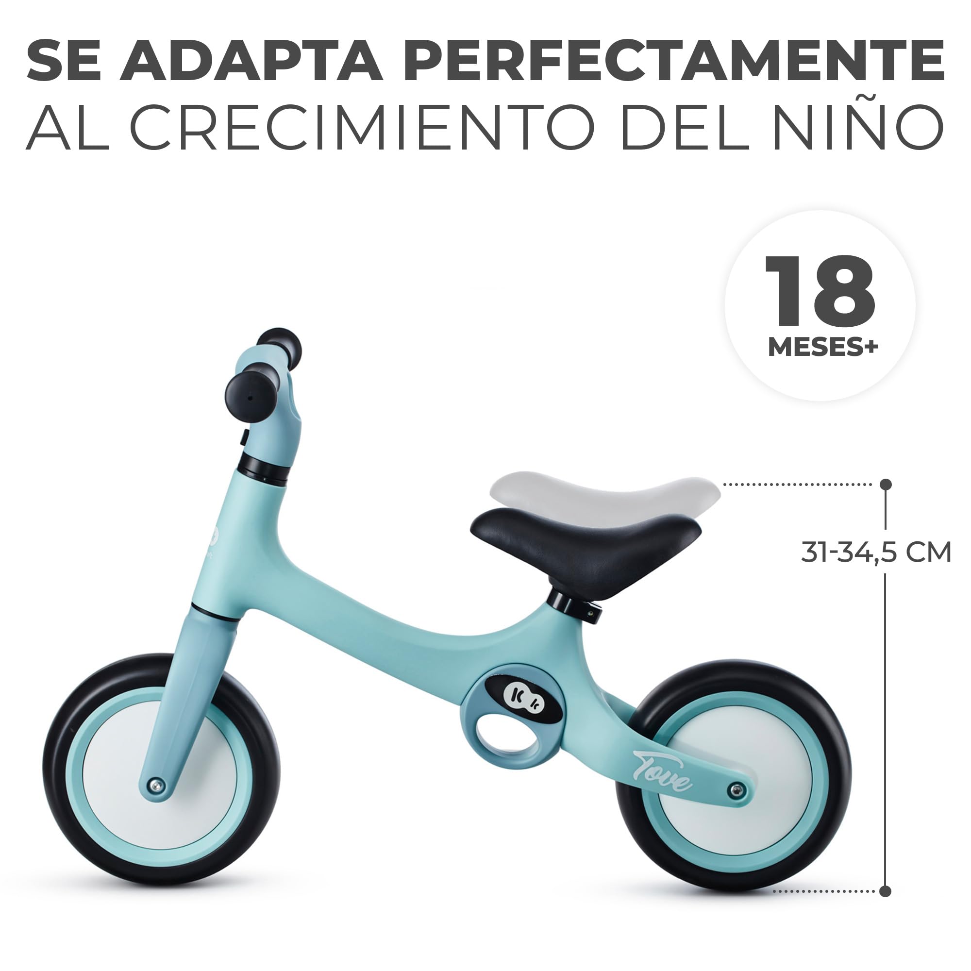 Kinderkraft Tove Bicicleta sin Pedales, Bicicleta Niño 18 Meses, Bicicleta 2 Ruedas, Bicicleta de Equilibrio, Sillín Ajustable, 25 kg, Menta