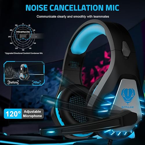Miniatura 2 de Pacrate Auriculares para juegos con micrófono para PC, PS4, PS5, auriculares con cancelación de ruido, auriculares para juegos para laptop, Mac,