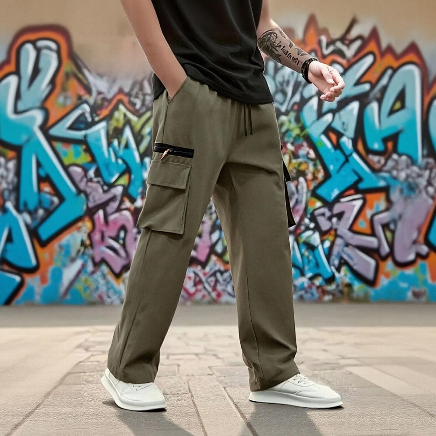 3 Pack Men's Cargo Pants Elastic Waist Relaxed Fit Sweatpants Joggers Tactical Work Pants with Pockets 2026 - Image 4