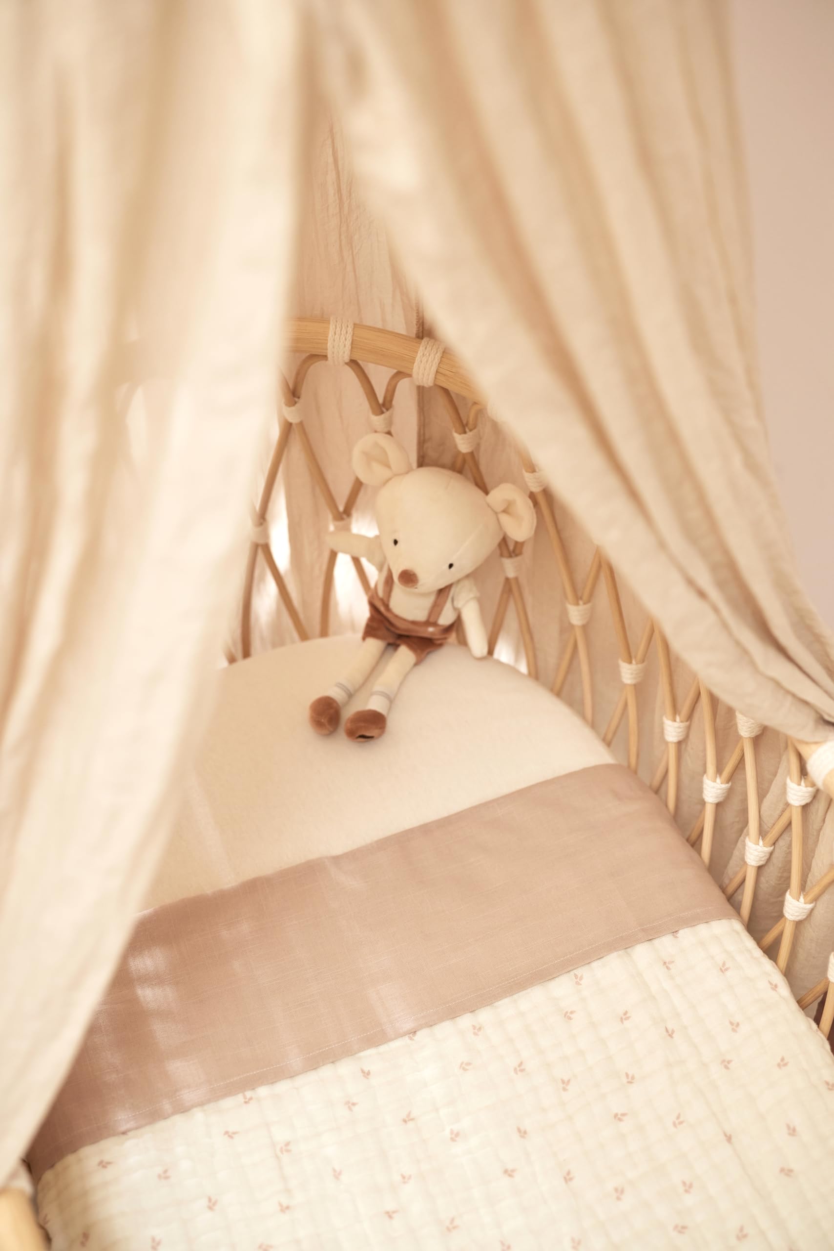 Jollein Bed Sheet Cradle - Slub Nougat - 75 x 100 cm - For Baby Cradle - 100% Cotton - Oeko-Tex Certified - Linen Look - Beige - Image 4