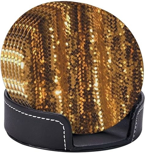 Miniatura 3 de Juego de 6 posavasos de lentejuelas doradas con soporte, posavasos de cuero, protector de mesa para bar, decoración de tazas, almohadilla para mesa