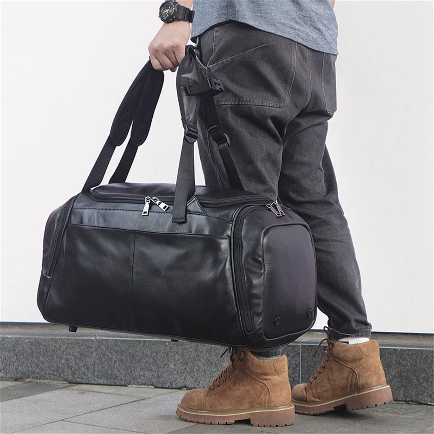 Hombre Bolso de Viaje de Equipaje Fin de Semana, Gimnasio de deportes bolsa con zapatos de tela de lana basta del compartimiento viaje Mochila Hombres Mujeres grande de piel Weekender noche a la mañan