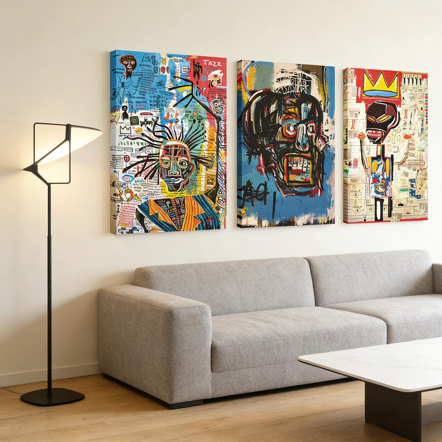 3 pcs Modern Street Graffiti Canvas Wall Art Abstract Graffiti Painting Picture Wall Decor Artist Blue Poster Prints Artwork for Living Room Bedroom Bathroom Office Home Decor 16x24in Wrapped Canvas
