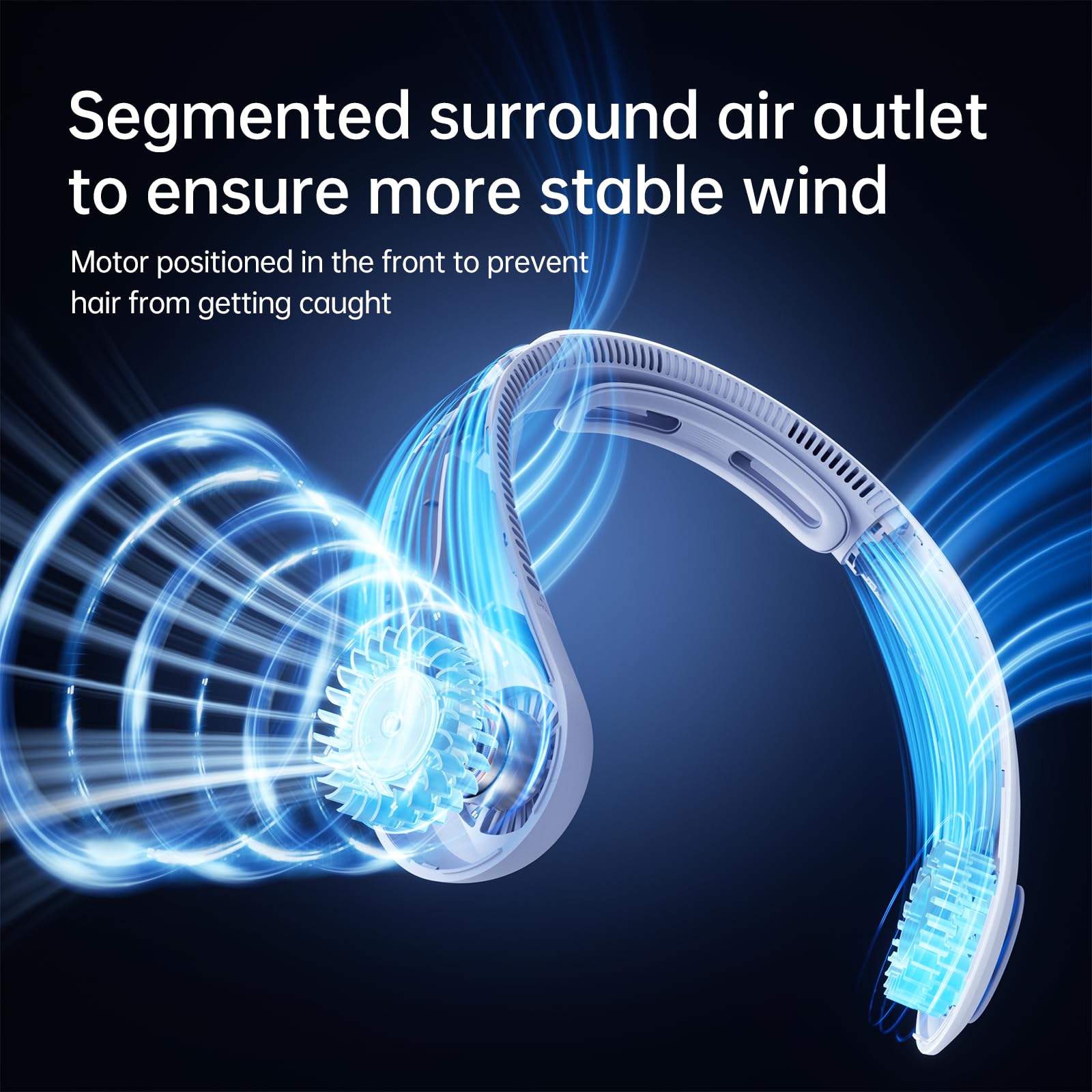 JISULIFE Ventilatore portatile da collo migliorato, supporto per il collo personale a mani libere, regolazione a 5 velocità, 5000 mAh indossabile senza pale silenzioso ricaricabile - Blu
