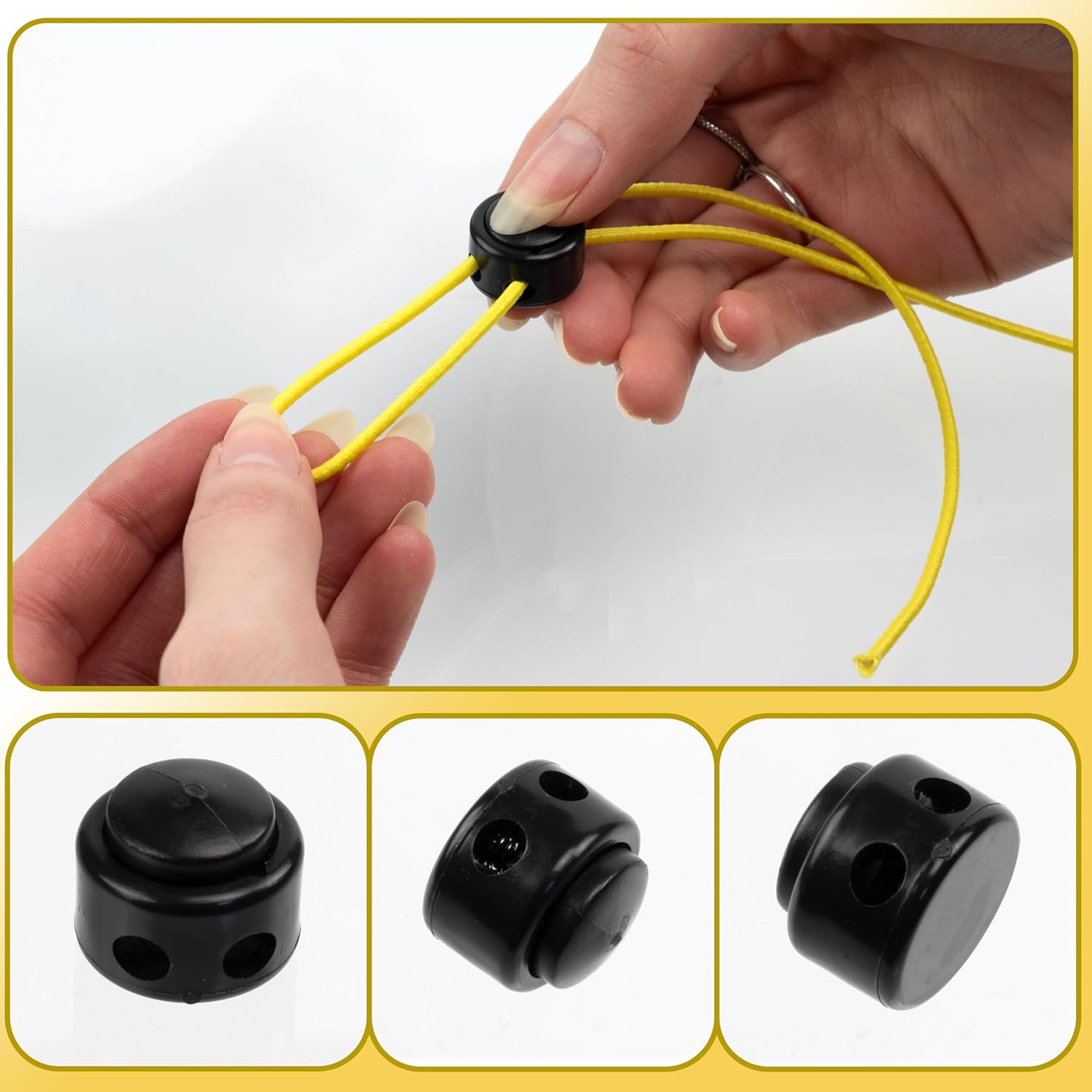 AERZETIX - Set of 12 round cord locks with 2 holes and spring - openings 4 mm - made of plastic - colour black - adjustment of laces clothing accessories