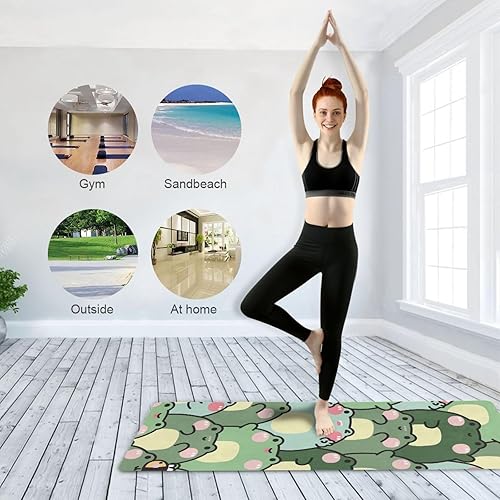 Miniatura 6 de Cute Chubby Frog Yoga Mat, 71 x 26 Inch Non-slip Yoga Mats Folding Travel Exercise Mat Indoor Outdoor Gym Pilates with Storage Bag for Women Men