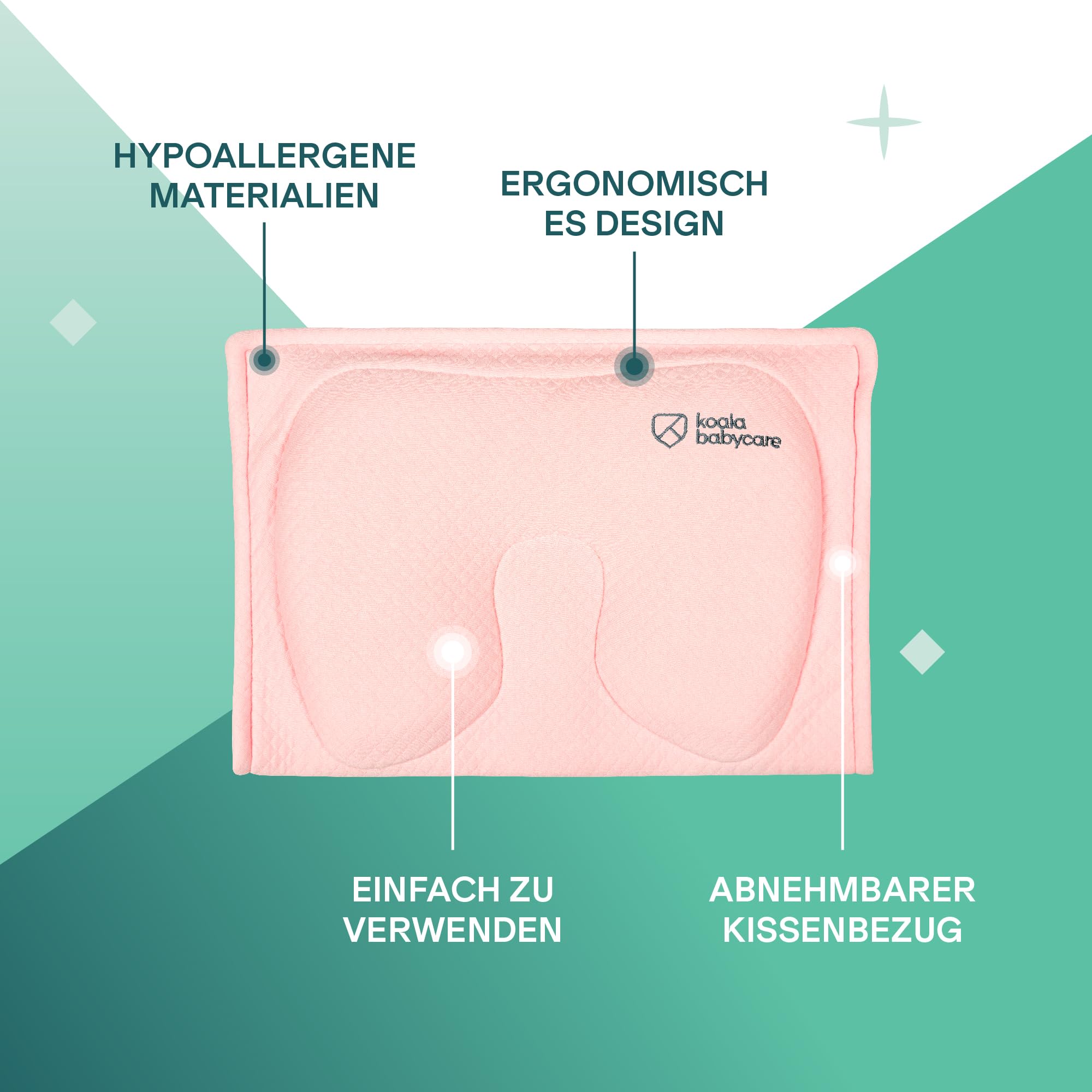 Stillkissen aus Memory Foam, hilft eine Plagiozephalie (Plattkopfsyndrom) vorzubeugen und zu behandeln, mit abnehmbarem Bezug (mit 2 Kissenbezügen) - Koala Perfect Head Breastfeeding - Rosa