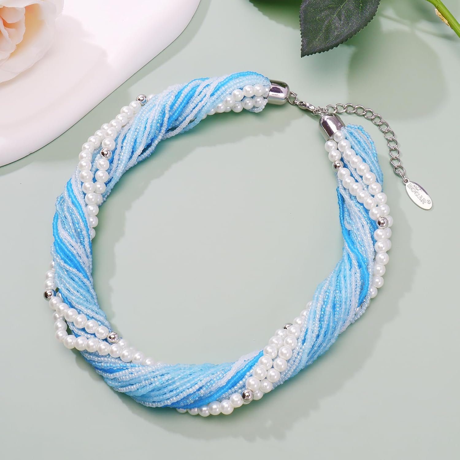 Bocar Multi Layer Chunky Bib Statement Mix Color Beads Pearl Cluster Collar Necklace for Women Gift (NK-10775) - Image 3