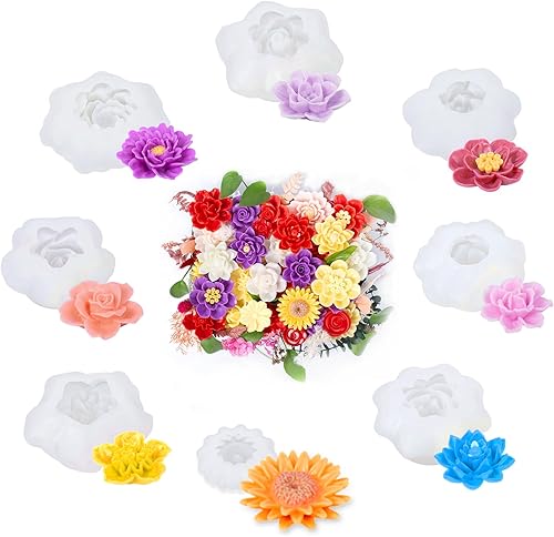 Moldes de silicona de flores  Moldes de silicona de flores 3D diferentes para hacer jabón de velas, decoración de tartas hechas a mano, chocolate,