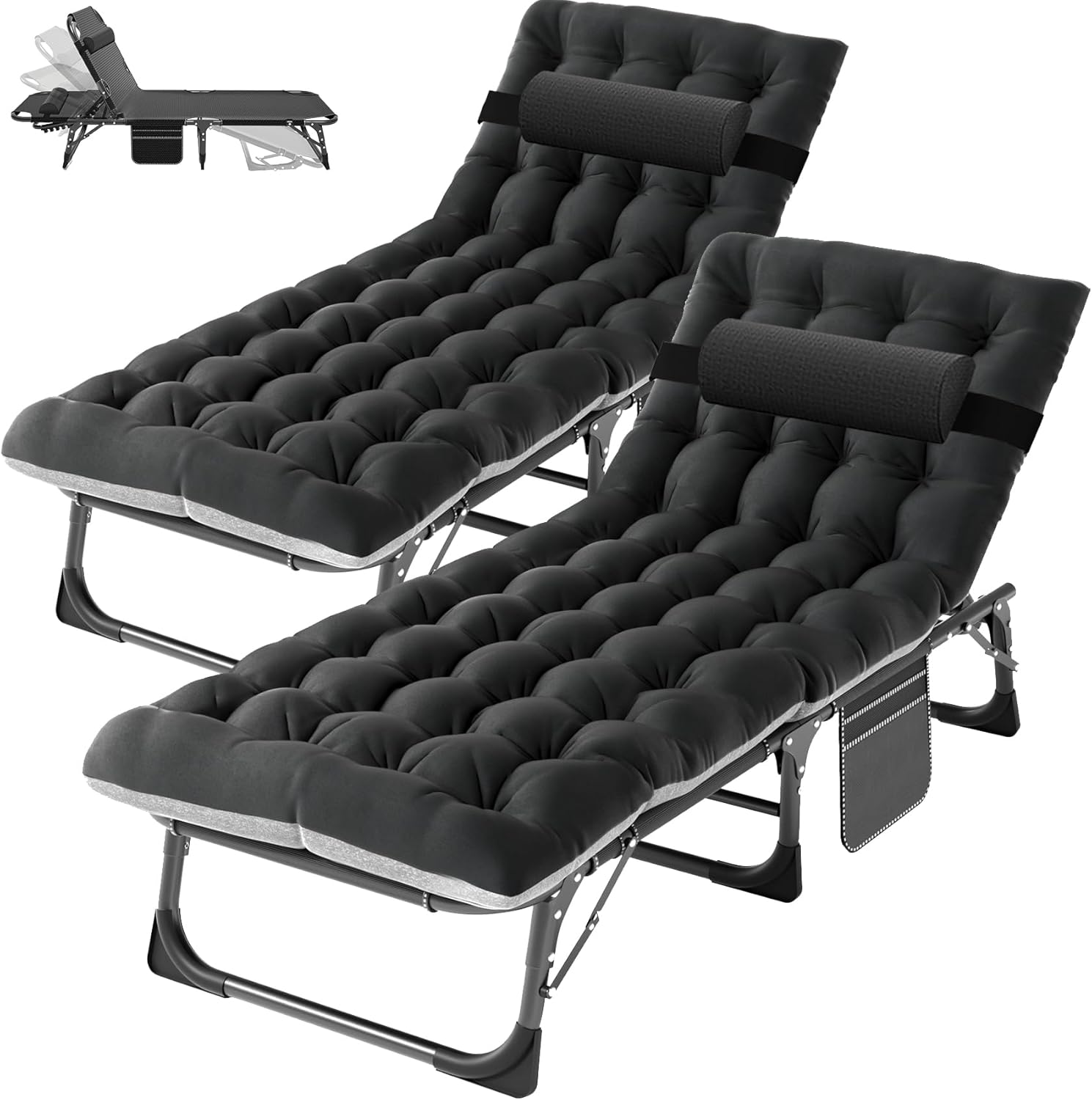 3-in-1 Folding Patio Lounge Chair - Heavy Duty 500LB Capacity, Adjustable Portable Chaise for Home, Garden, Beach, Office, Camping & Relaxation