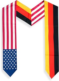 USA And Germany Flag Graduation Stole,Satin Embroidery Graduation Sash for International Students,72 Inch Length.