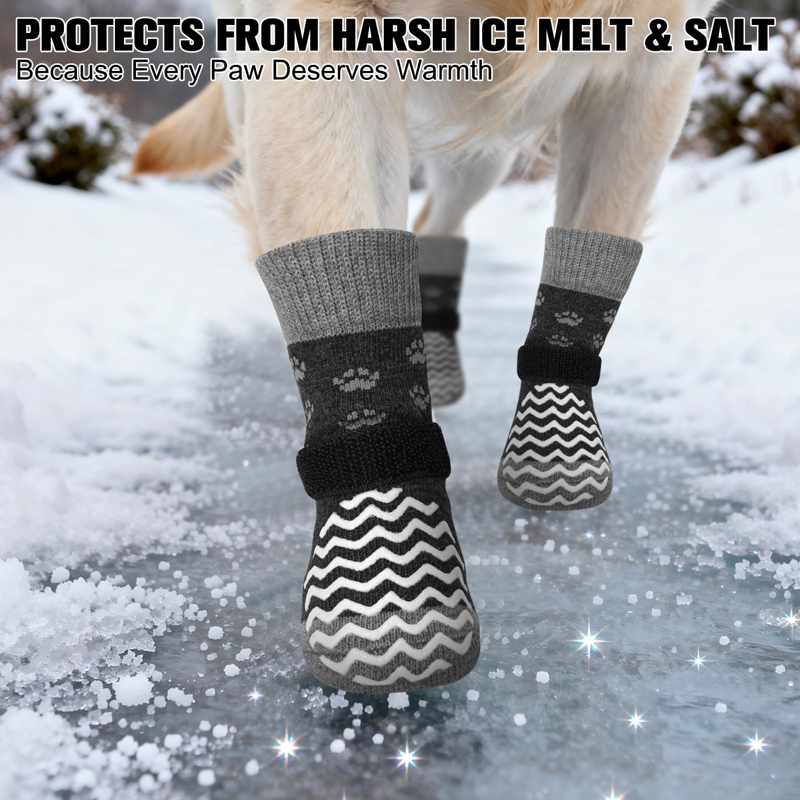EXPAWLORER 6Pcs Anti Slip Dog Socks to Prevent Licking Paws, Dog Shoes for Winter, Double Sides Dog Boots & Paw Protectors Booties for Hardwood Floors with Grippers Small Medium Large Senior Dogs, M - image 5