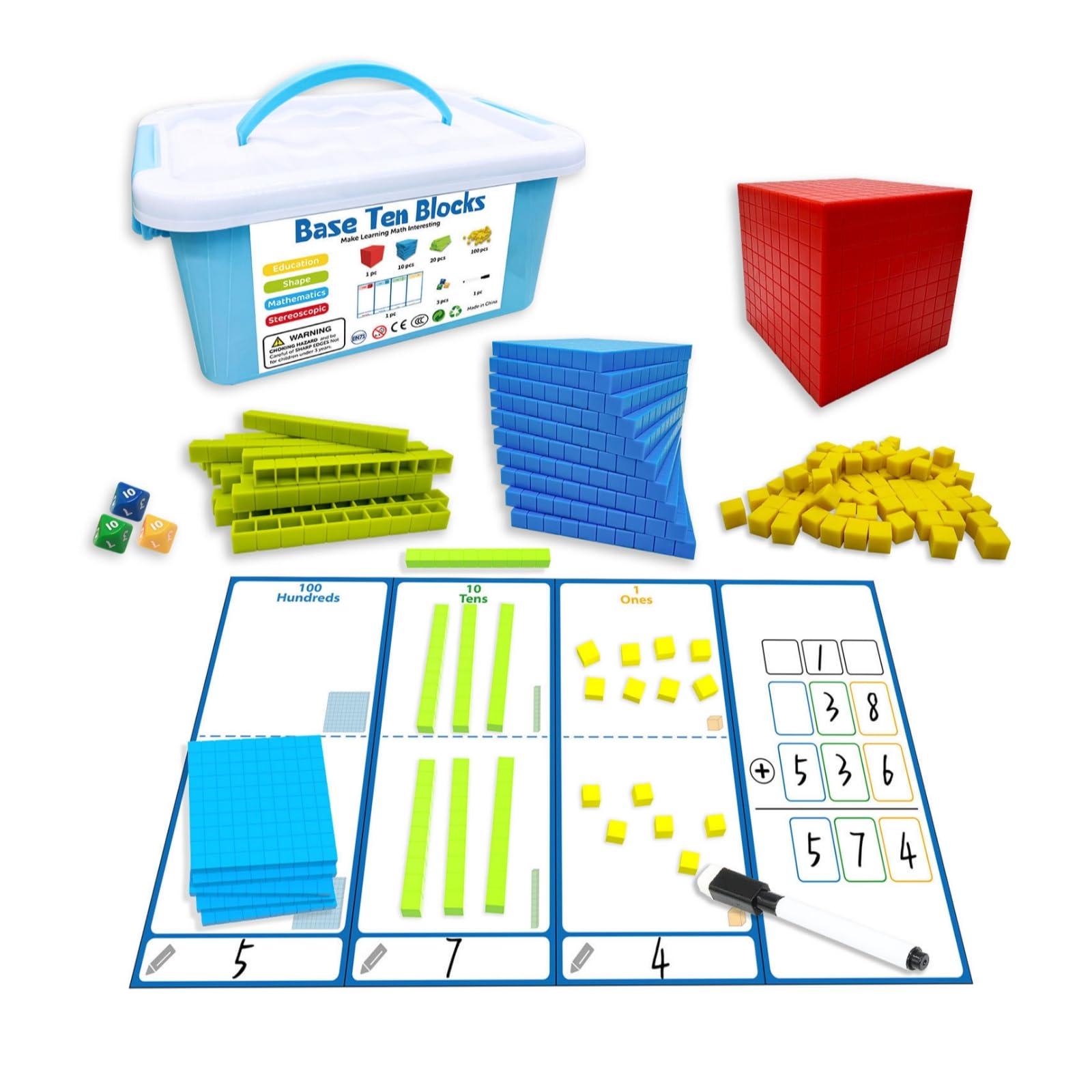 predolo Bloques Tablero Lúdico | Práctico, Material Manipulativo Matemáticas, Escalonado, Bloque Numérico, para Aula, Niños, Caja Plástico Set