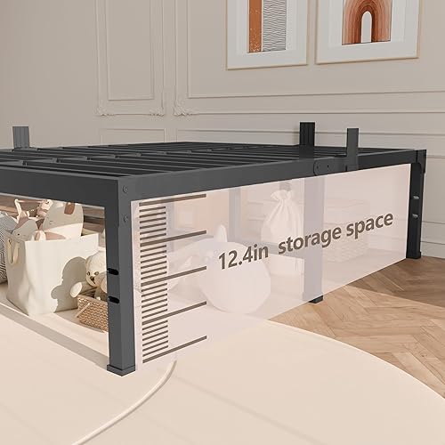 Miniatura 5 de FUIOBYVV Marco de cama King con plataforma de metal resistente de 14 pulgadas, soporte de cama tamaño King de hasta 3500 libras, no necesita somier,