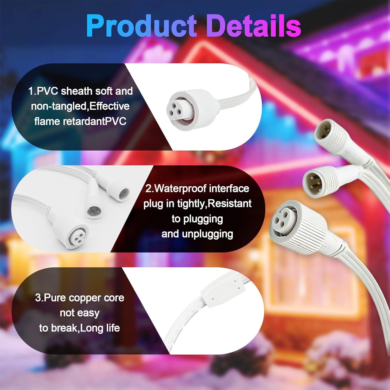 Y-Connector Splitter for Permanent Outdoor Lights,Y-Shaped Extension Cable 1 Female to 2 Male,Compatible with H705A H705B H705C H706A H706B H706C,Durable & Waterproof 3-Pin Power Cord