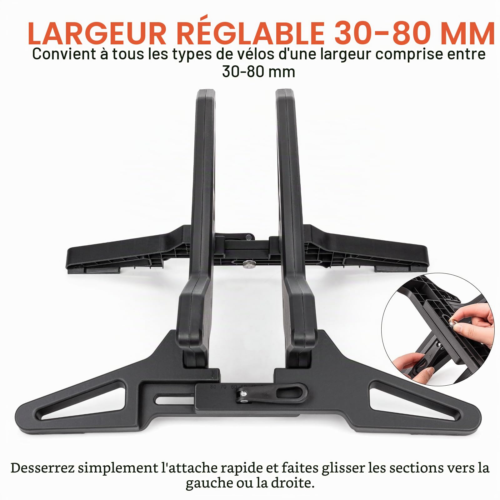 Support de vélo universel pour vélo de montagne/vélo de route - Compatible avec les pneus de 30 à 80 mm de large - ABS avec pieds en caoutchouc (capacité de charge de 20 kg)