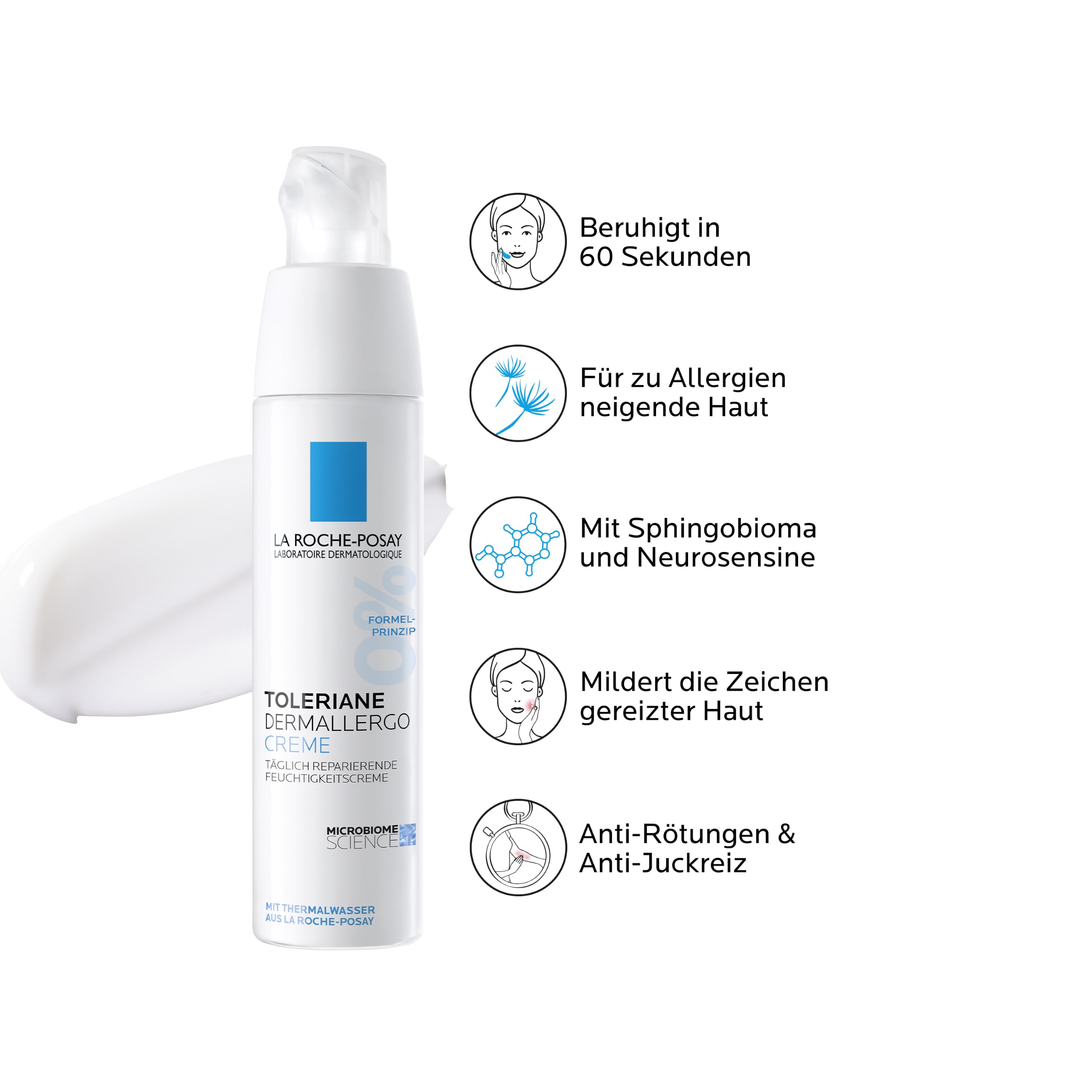 La Roche Posay Gesichtscreme, Für zu Allergien neigende Haut, Reduziert Rötungen, Mit Sphingobioma und Neurosensine, Ohne Duftstoffe und Alkohol, Dermallergo Creme, Toleriane, 40 ml