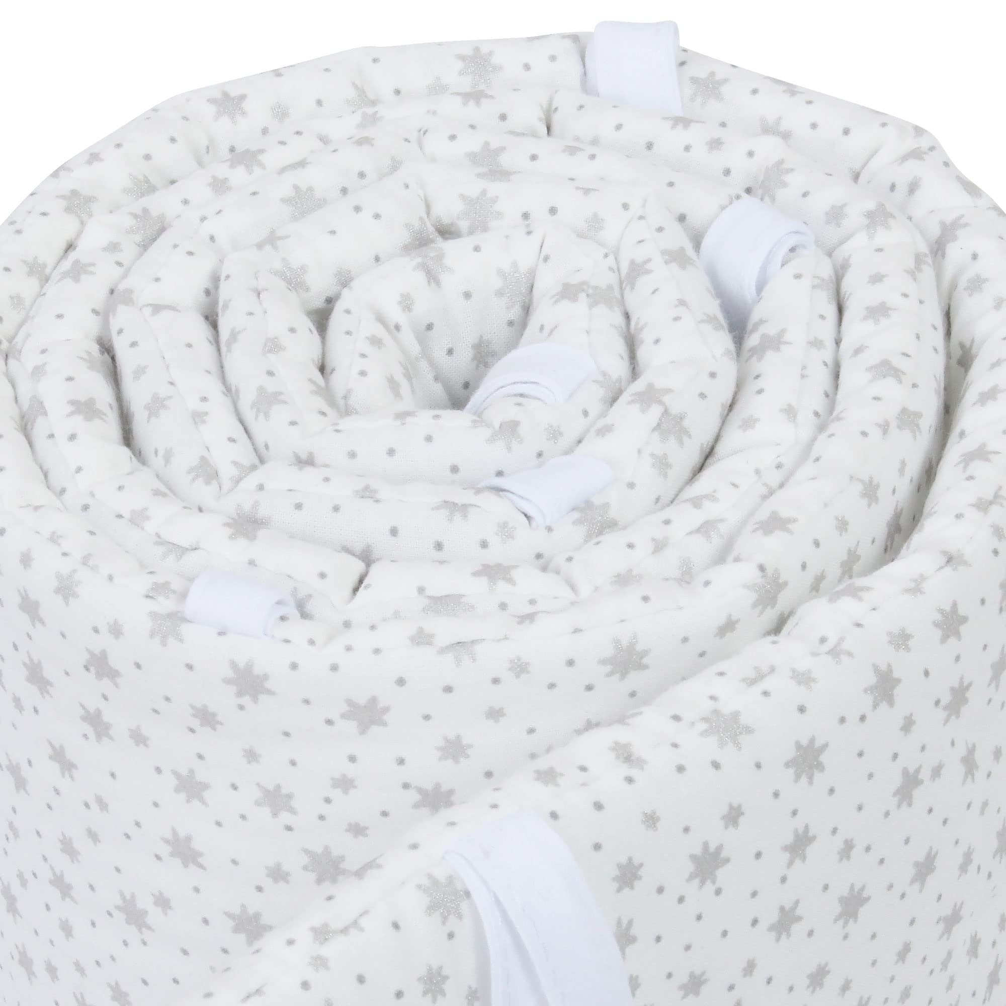 babybay Protector de cuna de malla apto para modelo original, color blanco con estrellas brillantes plateadas