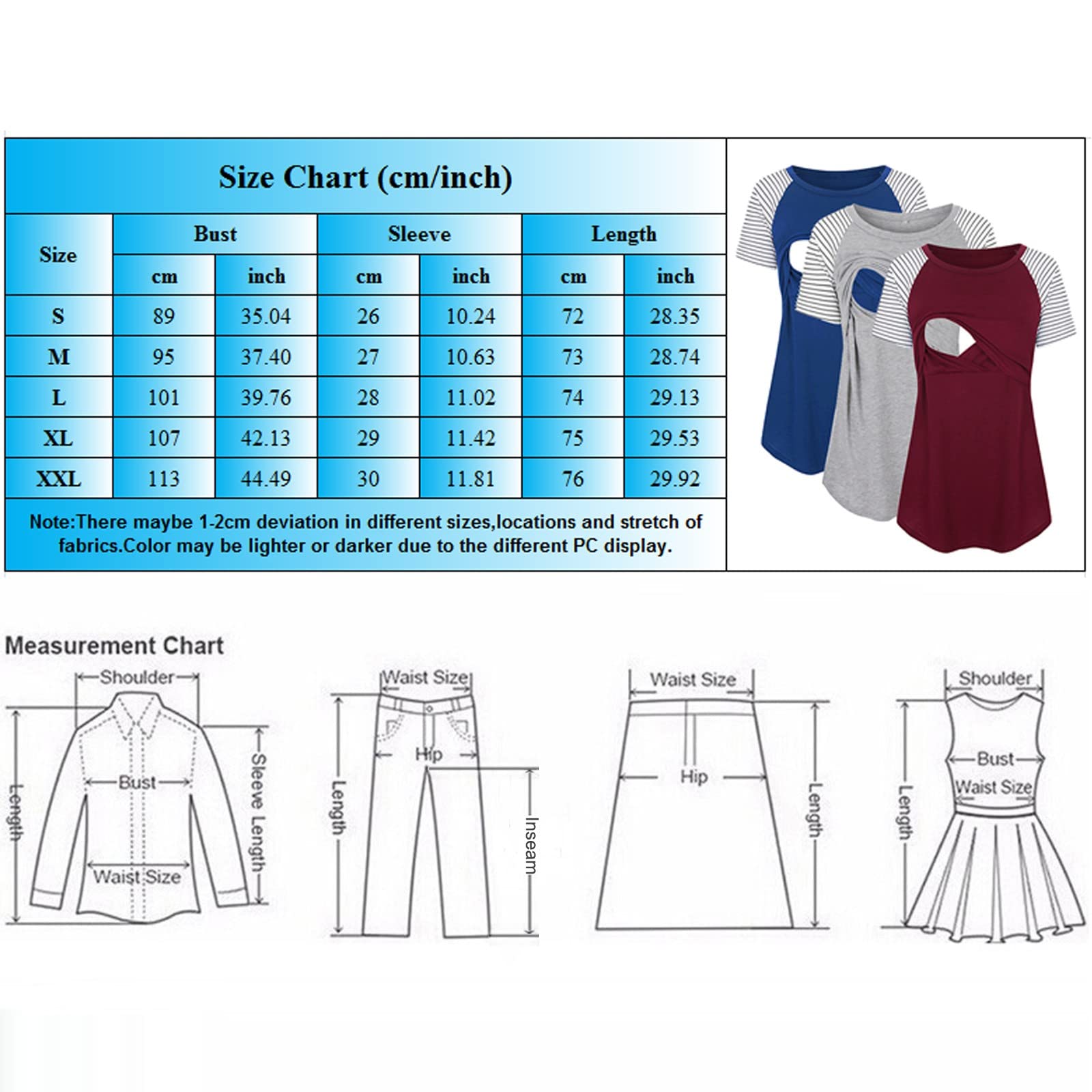 Lot de 3 t-shirts d'allaitement à manches courtes pour femme avec col rond et imprimé rayé