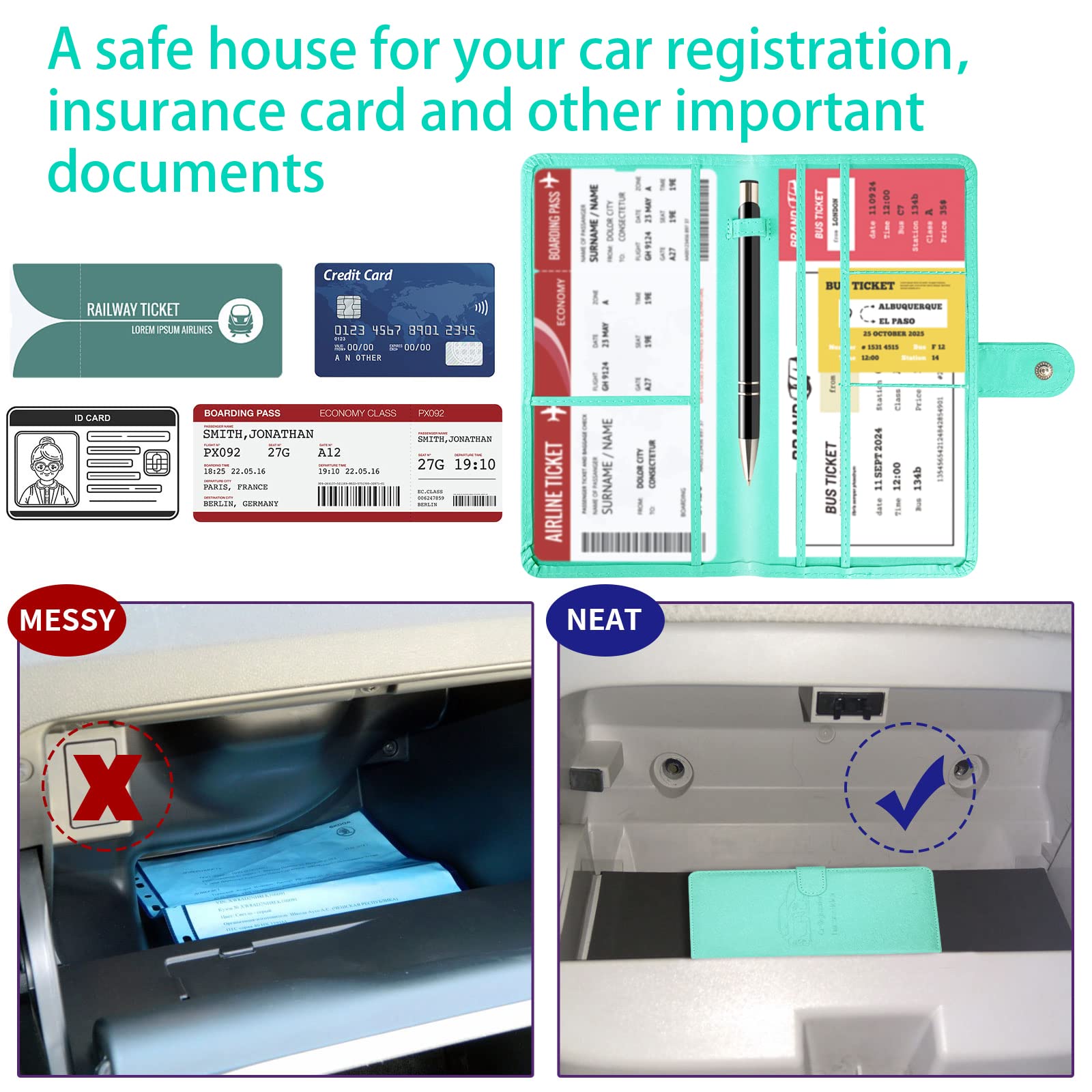 Car Registration & Insurance Card Holder Vehicle Card Organizer Glove Box