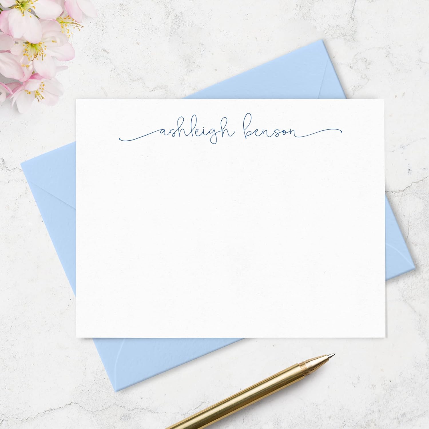 Fairmont & Grove Personalized Stationary Note Cards and Envelopes for Women with Name in Lowercase Script, Choose Ink & Envelope Colors and Set Size, Custom Set of Flat A2 Notecards (Font Style #3)