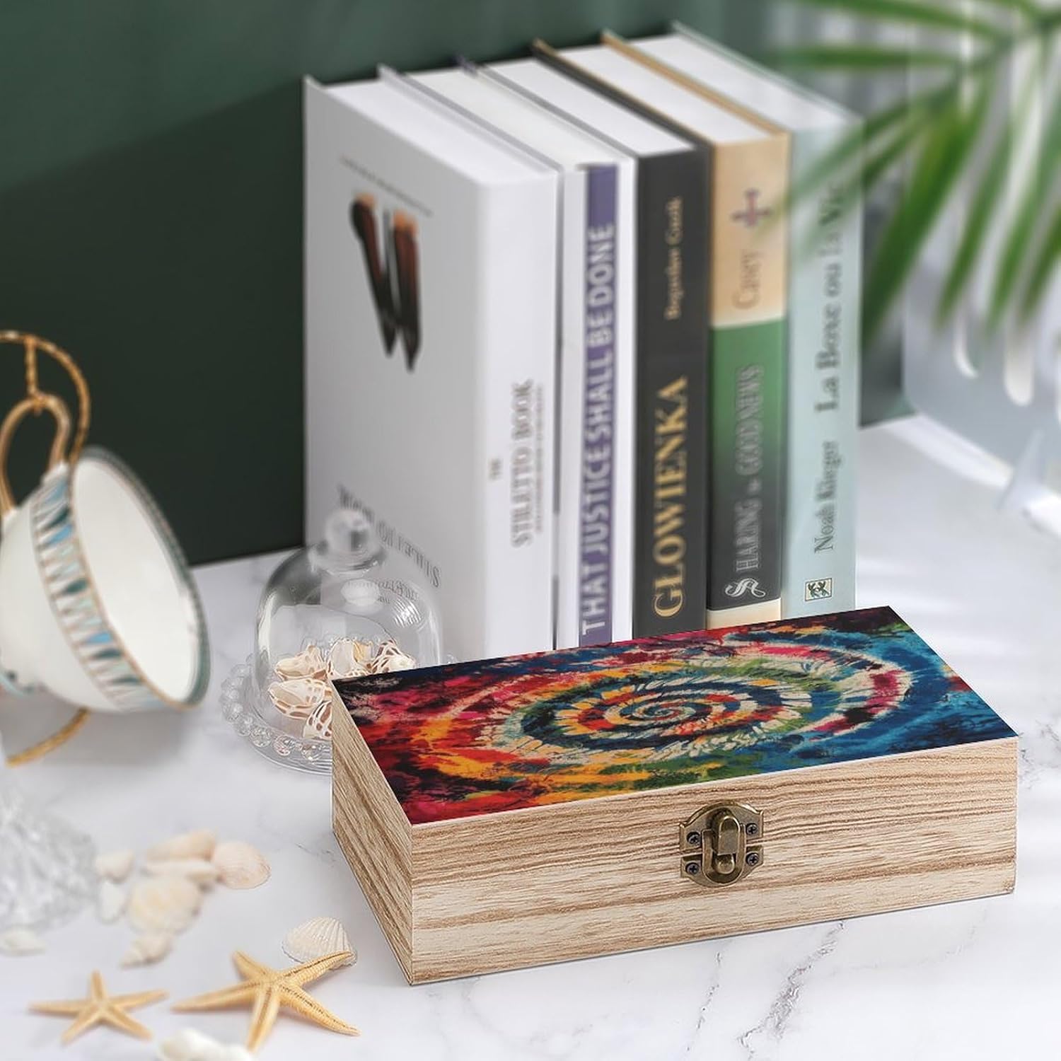 Colorful Spiral Tie Dye Wood Keepsake Box with Hinged Lid Vintage Decorative Storage Box Beautifully Wooden Jewelry Boxes Jewellery Organiser Trinket Holder Unique Gift Ideas for Men Women image 4