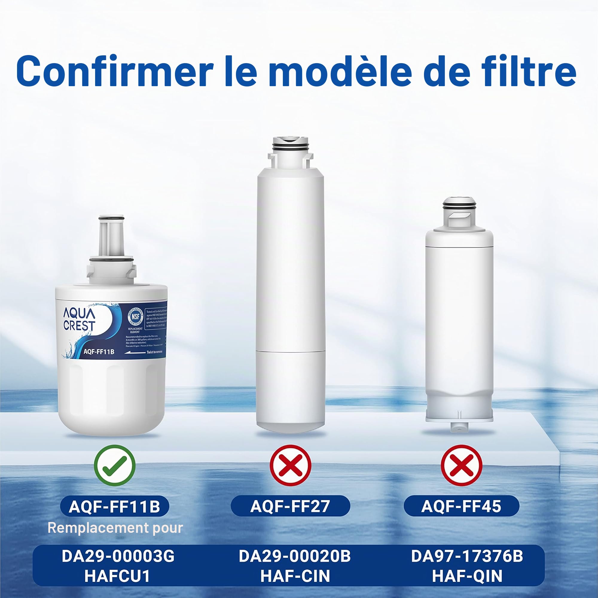 AQUA CREST AQF-FF11B Filtre à Eau,Remplacement pour Samsung® Aqua Pure Plus DA29-00003G, DA29-00003B, DA29-00003A, DA97-06317A, DA61-00159A, HAFCU1/XAA, HAFIN2/EXP, APP100, Forfait Peut Varier (3)