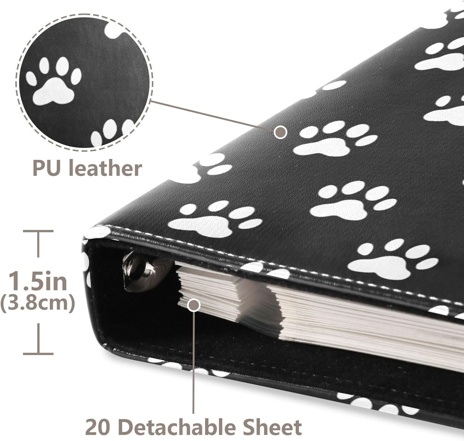 JIPONI White Mini Cartoon Dog Paws Large Photo Album, DIY Leather Cover Scrapbook Albums for 4x6 5x7 6x8 Pictures, Self Adhesive Memory Book for Wedding, Baby, Family