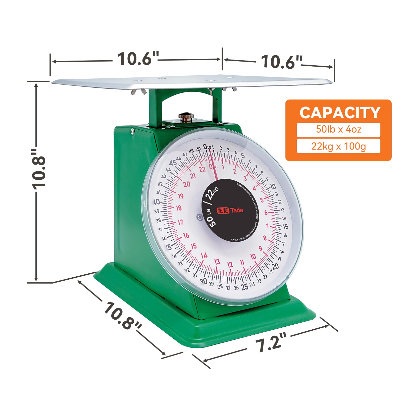 Tada Robuste Küchenwaage mit mechanischem Zifferblatt, 22,7 kg, mit Edelstahl-Plattform