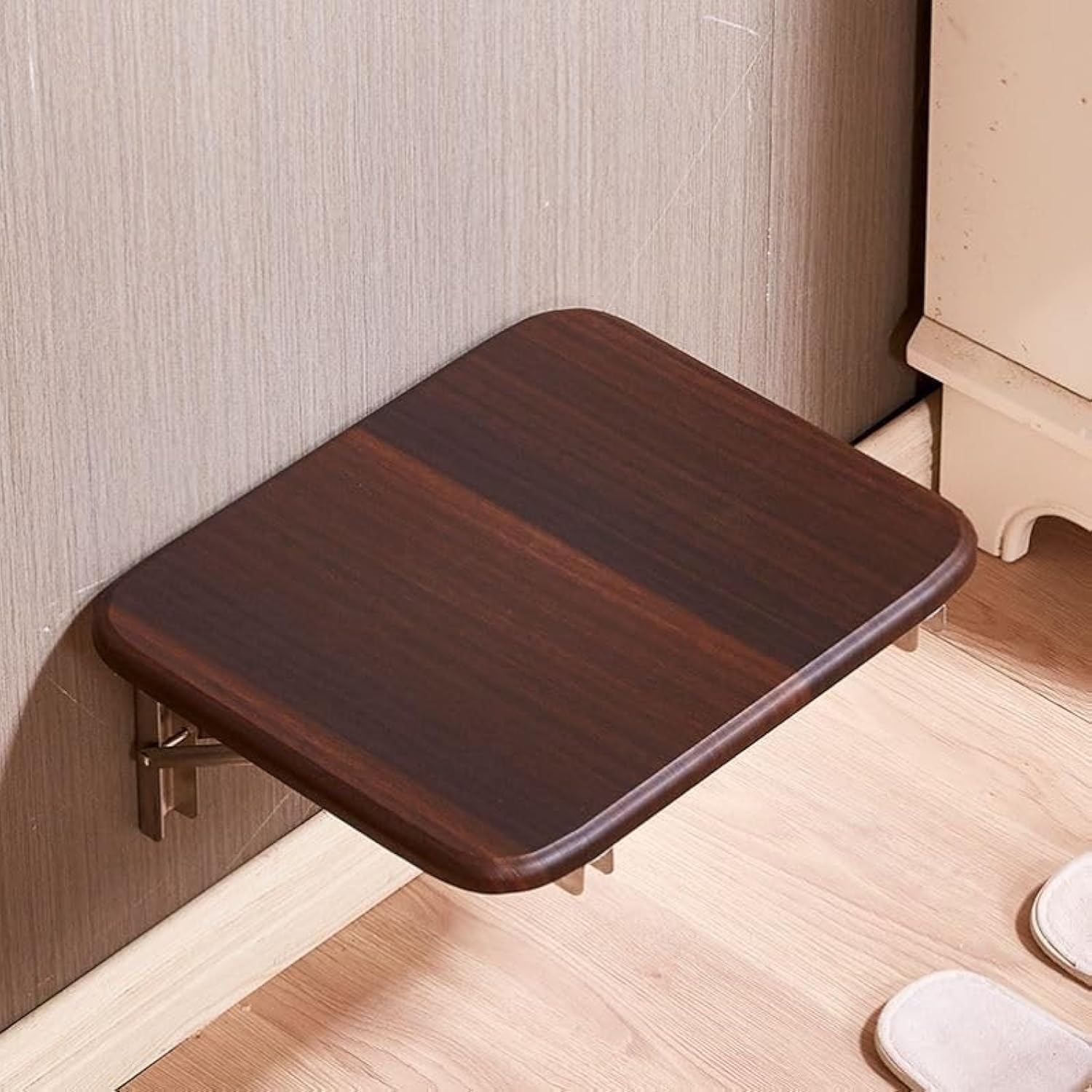 Folding Wall-Mounted Shoe Changing Stool, High-End Entrance Hall Foyer Chair, Invisible Household Folding Stool (Brown)