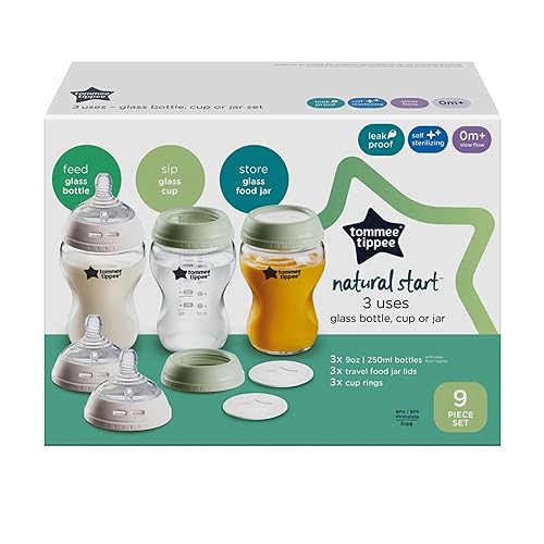 Miniatura 8 de Tommee Tippee Natural Start - Juego de biberón, taza o tarro de cristal, 9 onzas, pezón de flujo lento para un cierre natural, tapas de tarro de