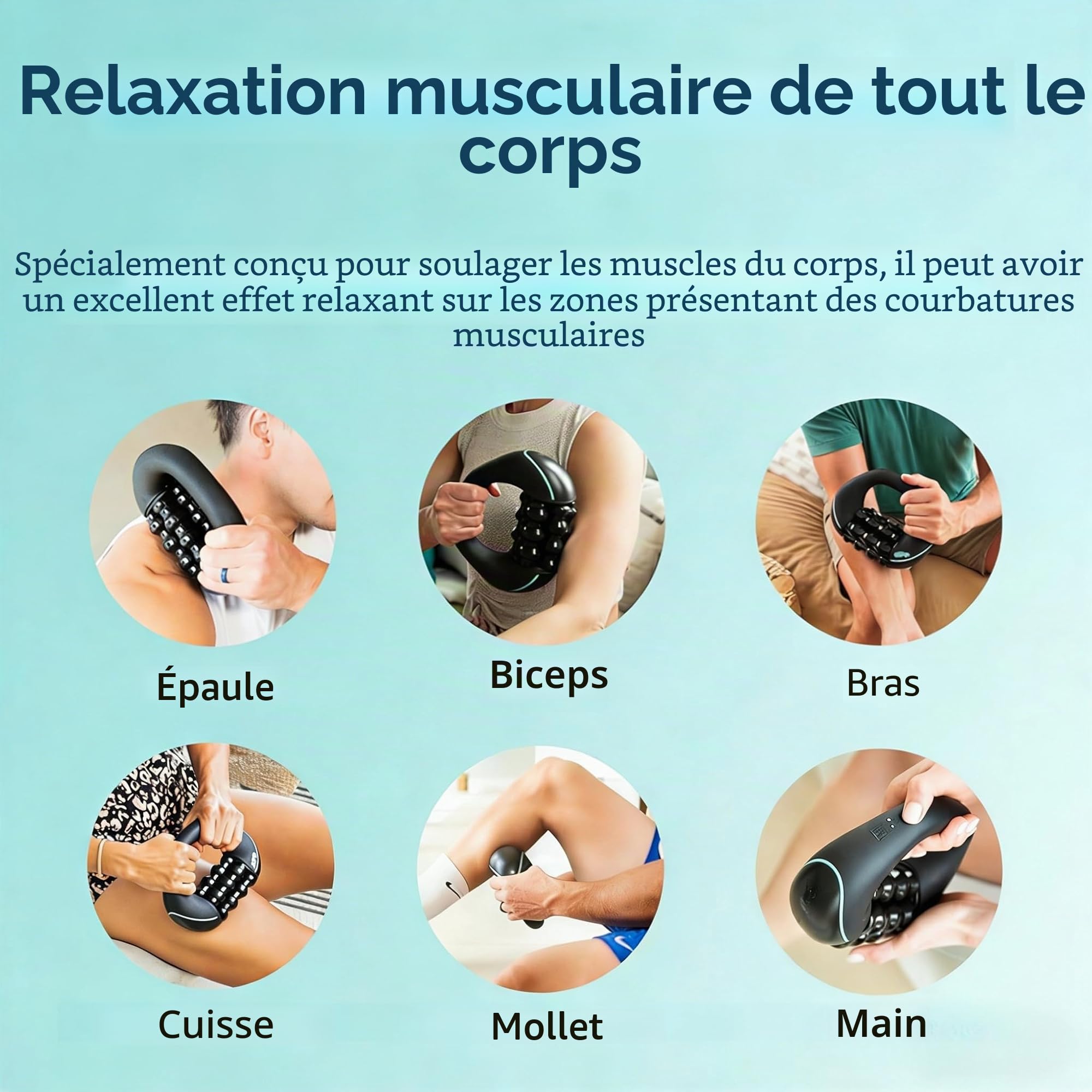 Appareil de massage à rouleau électrique manuel avec rouleaux à tissu profond, 3 niveaux d'intensité, 24 têtes de massage – pour une application douce de la chaleur jusqu'à un massage en profondeur