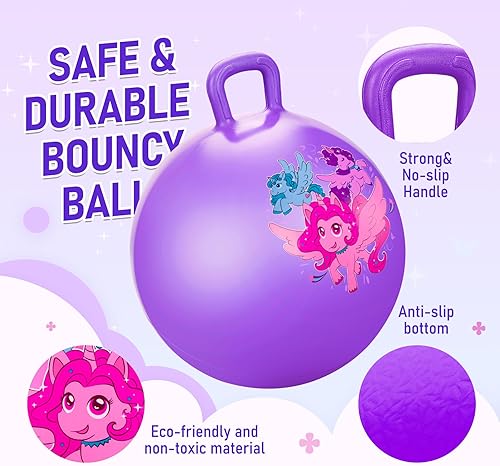 Miniatura 4 de U&C Planet Hoppity Hop - Pelota de salto con asa para niños de 3 a 6 años, para sentarse y rebotar de 18 pulgadas con bomba