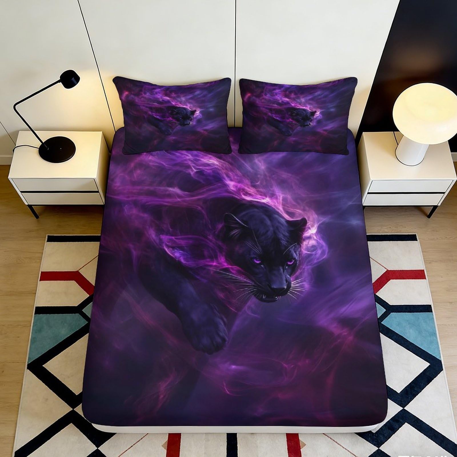 Jqzkxnhpbr Style-2 3D Printed Purple Wolf Fitted Sheet Microfiber Soft Breathable Starry Sky Mattress Cover For Bedroom Dorm Decor 90X200x25cm
