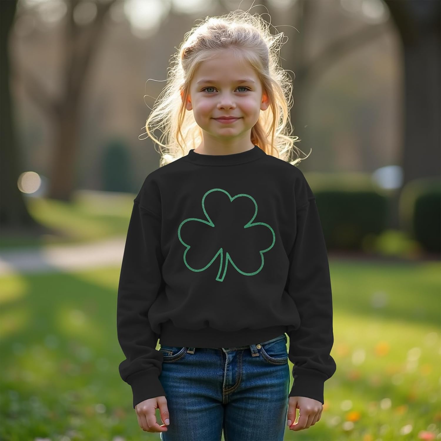CM C&M WODRO St Patrick's Day Kid Long Sleeve Clover Sweatshirt Girl Boy Irish Shamrock Lightweight Shirt Tops 7-12 Years