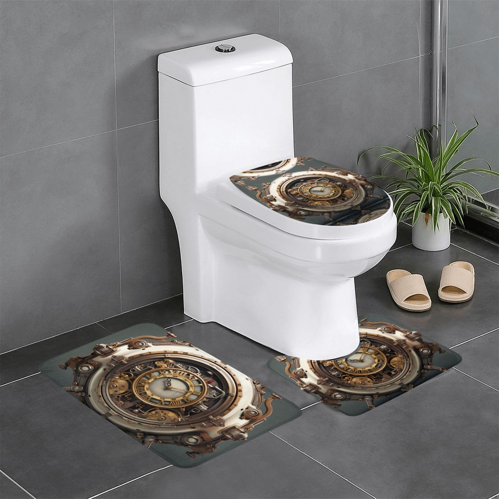 Tapis de contour ovale et rectangulaire style steampunk pour bain