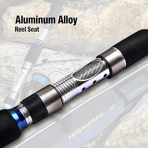 Miniatura 3 de Fiblink Caña giratoria de 3 piezas, caña de pescar giratoria pesada, caña de pescar portátil, caña giratoria de grafito (prueba de 30 a 50 libras)