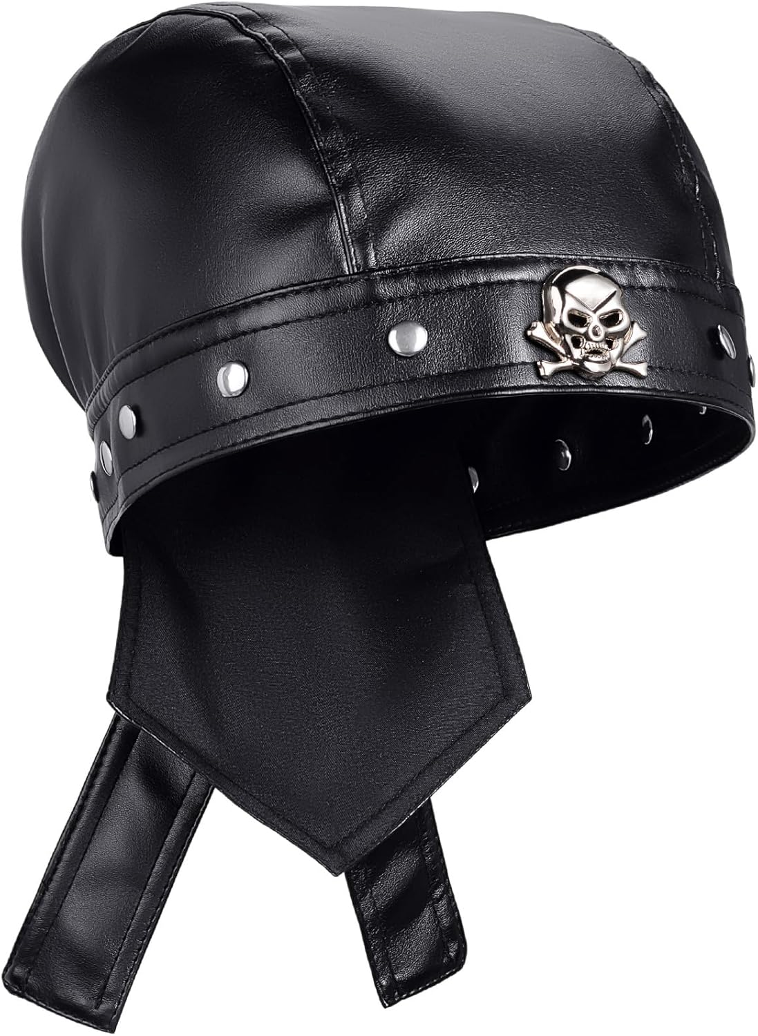 PU Leather Biker Skull Cap Classic Fashion Leather Biker Hat, Gothic Leather Bandana Unisex Motorcycle Cap, Fits 18-23inch - Image 9