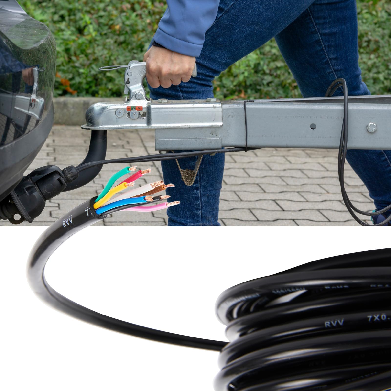Cavo elettrico per rimorchio da 5 m, 8 fili, 8 fili, 12 V/24 V, cavo rotondo per auto, per rimorchi, roulotte, luci posteriori a LED, cablaggio (7 x 0,5 mm² + 1 x 1,0 mm²)