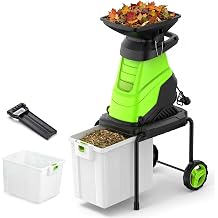 OLILAWN Wood Chipper, 15-Amp Electric Chipper Shredder for Branches up to 1.8 Inch, Mulcher with 50L Collection Bag, Anti-Jam Yard Waste Shredder with Wheels